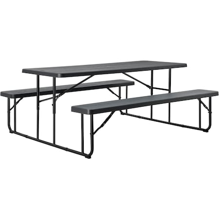 Global Industrial Rectangle Folding Picnic Table, Gray, Plastic, 6 ft L, 29 in H Overall 695769CH